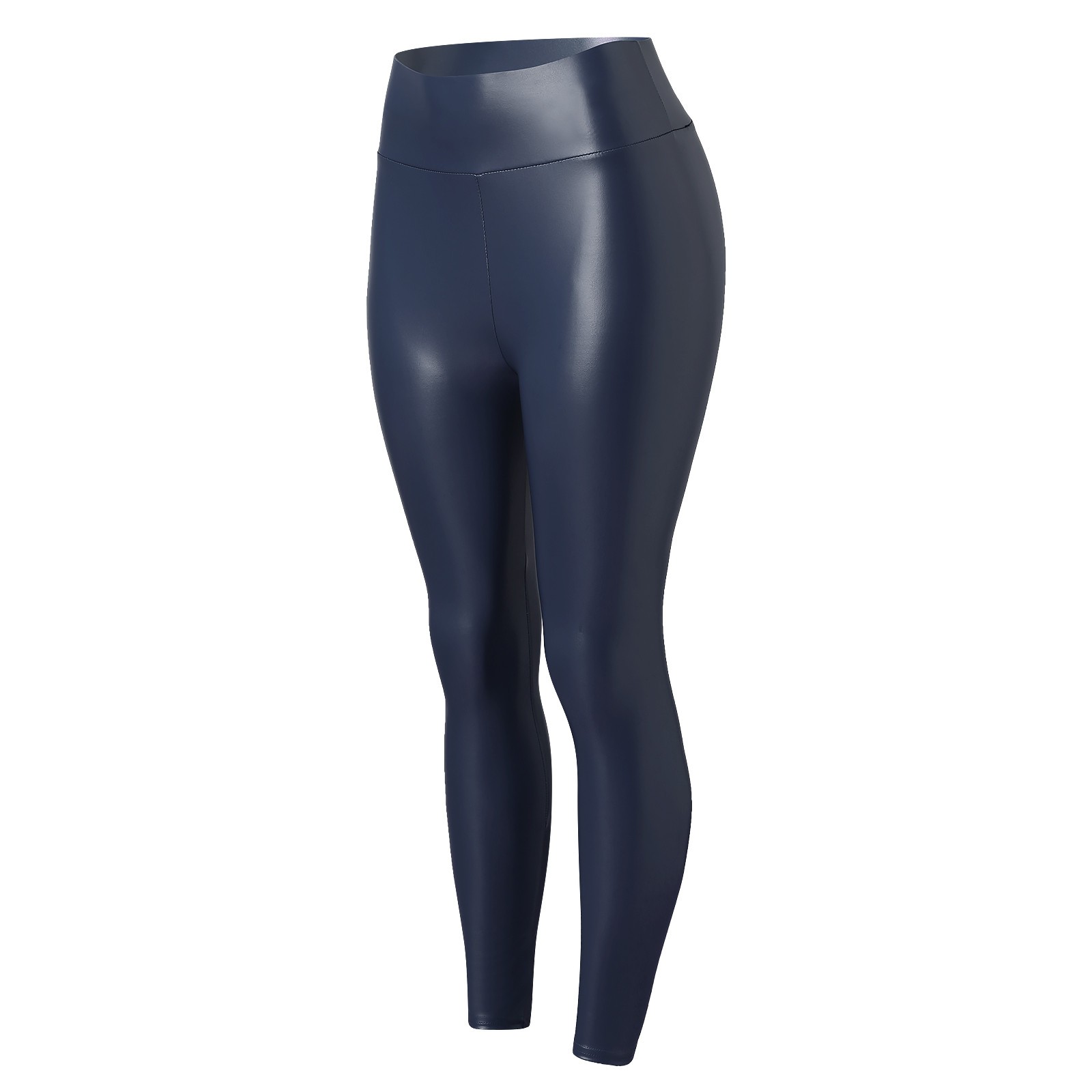 thumbnail image 4 of Leggings de cintura alta de piel sintética para mujer: pantalones holgados y elásticos de color liso para todas las estaciones, 4 of 8